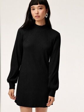 Aritzia Wilfred Laverna Black Ribbed Long Sleeve Dress